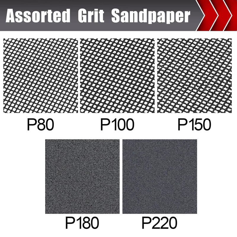 BOSHCRAFT 25 Pcs Sanding Screen Mesh Sheet, Drywall Sandpaper Assortment 80/100/150/180/220 Grit Wet or Dry Sandpaper for Wood Metal Automative Hand Sander Pole Sander 4-3/16" x 11" - Image 2